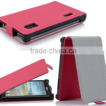 Exquisite handcrafted Top flip pink pu leather moblie phone holster for lg l5