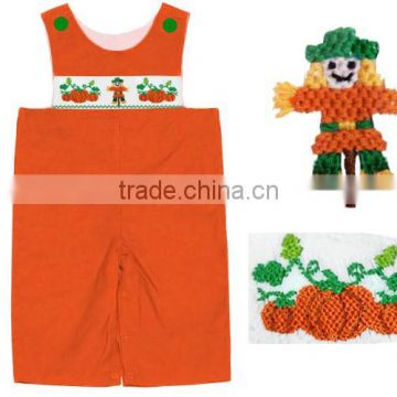Lovely Scarecrow and pumpkins hand smocked longall