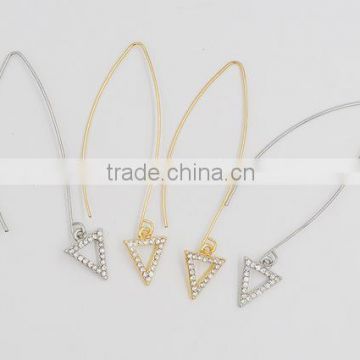 Pave triangle long wire shaky earring