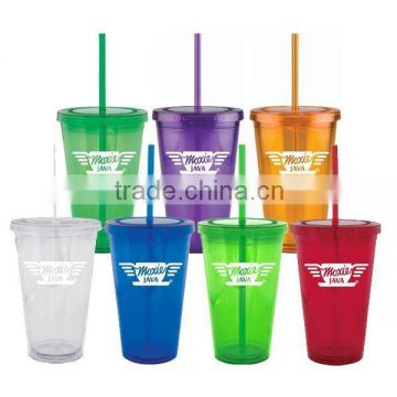 16oz double wall plastic tumbler with lid and straw