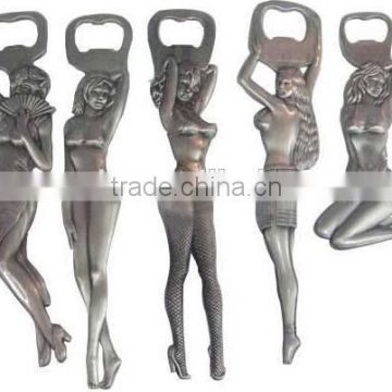 Metal cute lady embossed bottle opener with bronze plated