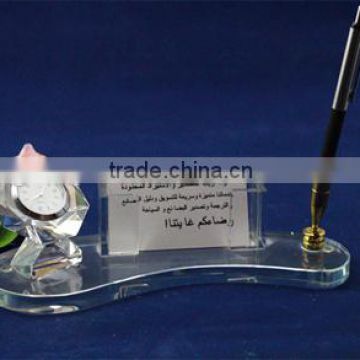 Crystal Pen holder Card Holder Office Table Decoration and with Clock