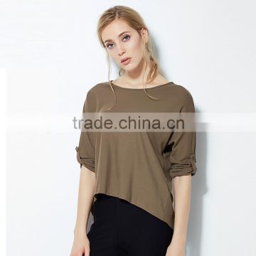 Women Ladies Summer Style 3/4 Sleeve Irregular Tees Tops T-Shirts OEM Manufacturers Factory From Guangzhou