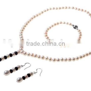 7-8 mm Round Wholesale Freshwater Pearls Necklace Earrings Bracelet Set