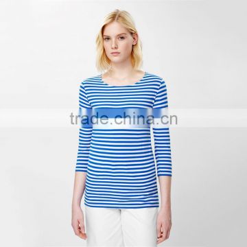 100% Linen Stripe Design Fashion blouses Custom t shirt turkey