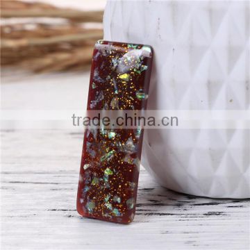 Resin & Shell Mosaic Dome Seals Cabochon Rectangle Coffee Glitter