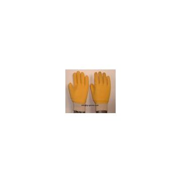 Fleecy jersey liner, knitted wrist, fully coated with yellow latex, heavy duty, wrinkle finished