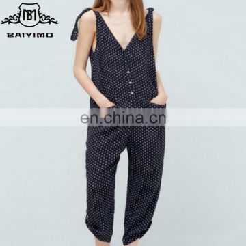 Button fastening side pockets long printed women jumpsuit