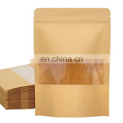 Wholesale Custom Printed Clear Window Stand Up Unprinted Pouch Brown Kraft Zipper Paper Bag