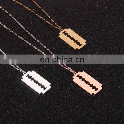 Wholesale Fashion Stainless Steel Material Men s Jewelry Barber Razor Blade Pendant Necklace