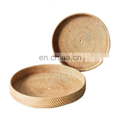 White Woven Round Rattan Tray, Coffee Table Tray, Round Boho Serving Tray for Table Wholesale
