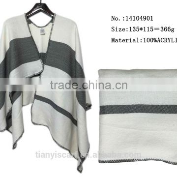 asymmetric acrylic winter wool shawl black and white stripes lady pashmina