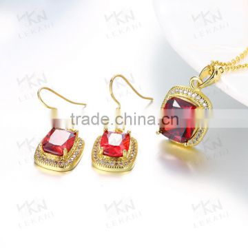 High quality 18K Gold Plated Jewelry Set with red rhinestone