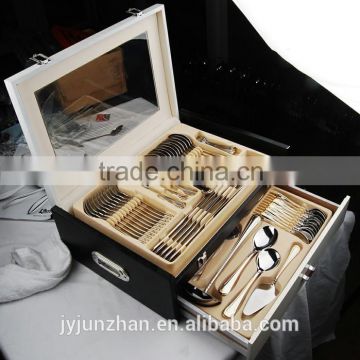 84pcs stainless steel cutlery sets with white box packing and nicely design-- Golden plated handle design