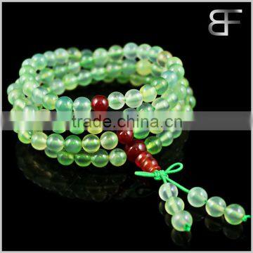 Men' Women's Natural Prehnite Color Agate Tibetan Buddhist Beads Prayer Buddha Mala Bracelet Link Chain Wrist Necklace