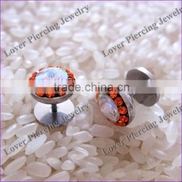 Fashion Crystal Steel Body Piercing Jewelry Ear Fake Plug Piercing [FC-886]