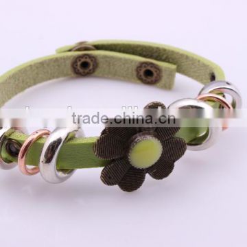 2015 punk style Leather bracelet bracelets with flower
