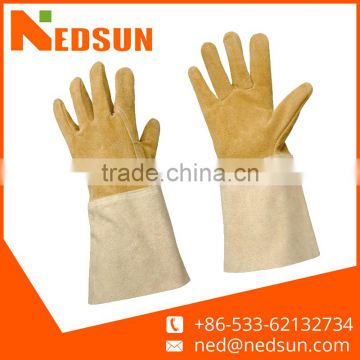 High quality long cuff full leather gardening gloves women