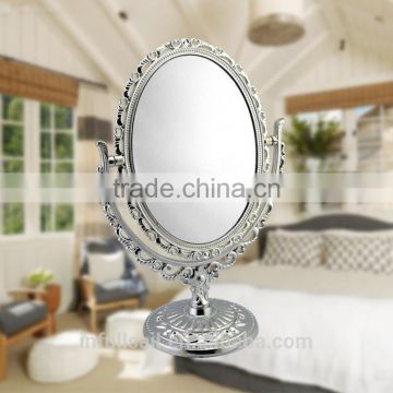 plastic frame heart-shaped double sides mirror high quality free standing table /desktop mirror