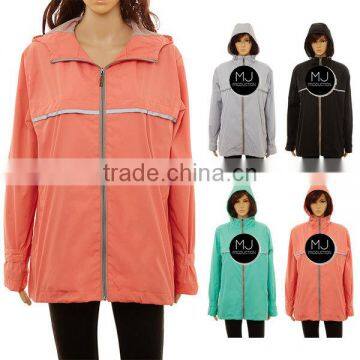 Wholesale custom LOW MOQ plus size women waterproof rain coat with hoody
