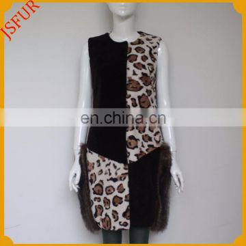 High quality leopard pattern women vest with real sheep fur vest