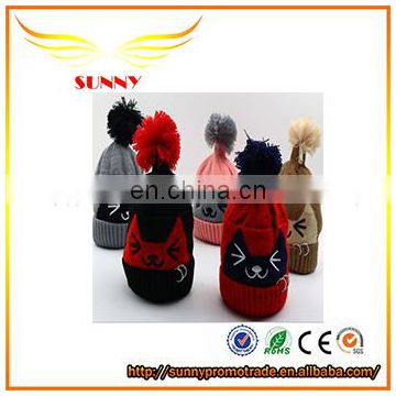 Fashion beanie custom logo knit hat with ball for winter
