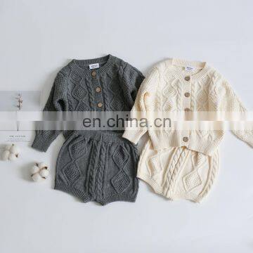 Toddler Girls Boys Suit Autumn Winter Children Clothing Boys Girls Baby Knit Sweater Cardigan + Shorts Suit Baby Clothes Suit