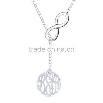 High Quality Infinity Monogram Lariat Necklace in Stainless Steel Silver Plated