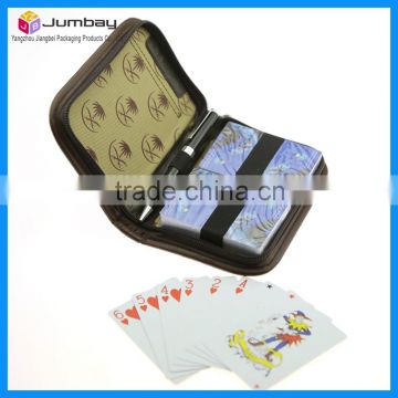 Offset Printing Double Deck Plastic Playing Cards in Leathe Bag
