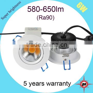 Led lighting 3inch Ra90 dimmable 6w cob downlight,for commercial indoor architecture