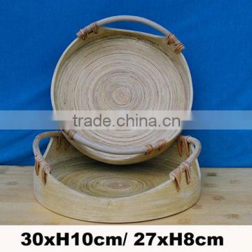 set of 2 laminated bamboo bowl with handles