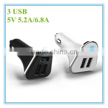 hot sale oem white and black colorful ring blue led 5v 5.2a 6.8a 3 port portable charger for iphone