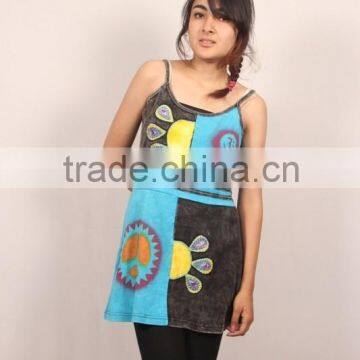 SHSDR359 cotton jersey patch embroidery hand crochet dress price $6.5