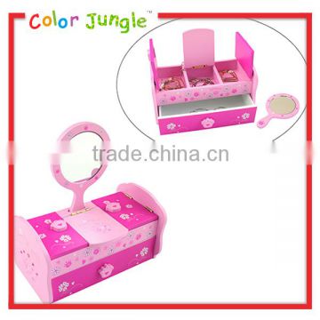 Pink makeup storage box, wood makeup kit box