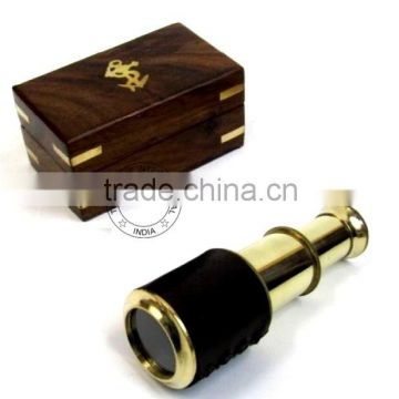 5" BRASS PULLOUT TELESCOPE WITH WOODEN BOX - NAUTICAL BRASS TELESCOPE - HANDHELD TELESCOPE WITH BOX - COLLECTIBLE MARINE GIFT
