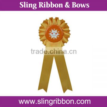Printed Maize Satin Ribbon Award Rosette For Party