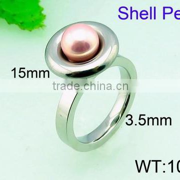 2015 new design girls lovely pink shell pearl rings stainless steel ring