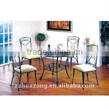 Round steel tempered glass dining set for four