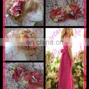Aidocrystal Bridal Hair Flower Headpiece pink Wedding Party Women Hair Accessories