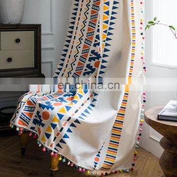 Hot selling cotton and linen Bohemian pom pom african prints curtains