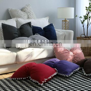 i@home INS solid color striped cute ball bow pillow bedside sofa pillow cushion cover with core