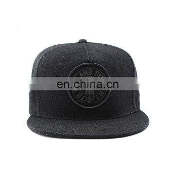 Custom applique merrow logo black denim caps snapback