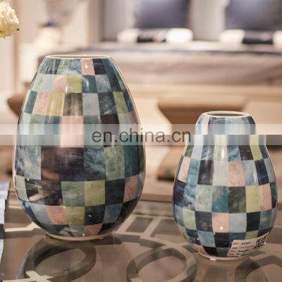 New Chinese Modern Geometric Pattern Ink Porcelain Vase Ceramic Vase  for Home Decoration