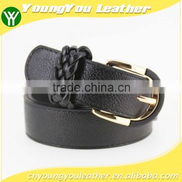 2015 Women's casual belt black with braided rings in yiwu
