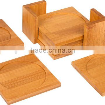Natural Square Bamboo Coaster Set of 6 in Holder bamboo coffee cup mats