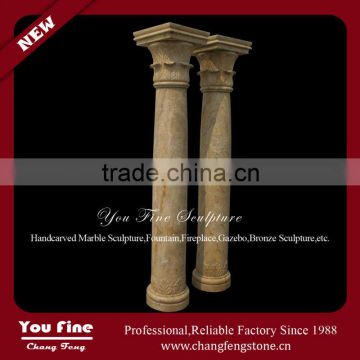 Hand Carved Beige Natural Roman Stone Pillar