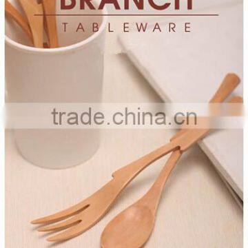 wooden mini cute tableware fork and spoon set