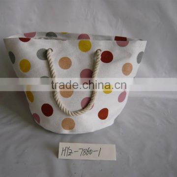 Colorful point printed and cotton handle paper straw beach bag