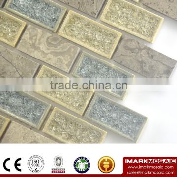 Imark Grey Marble Stone Mixed Crackle Glazed Ceramic Subway Mosaic Tile For Ceramic Wall Tile Kitchen Wall Tile