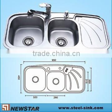 Double Bowls Kitchen Sinks with Drainer